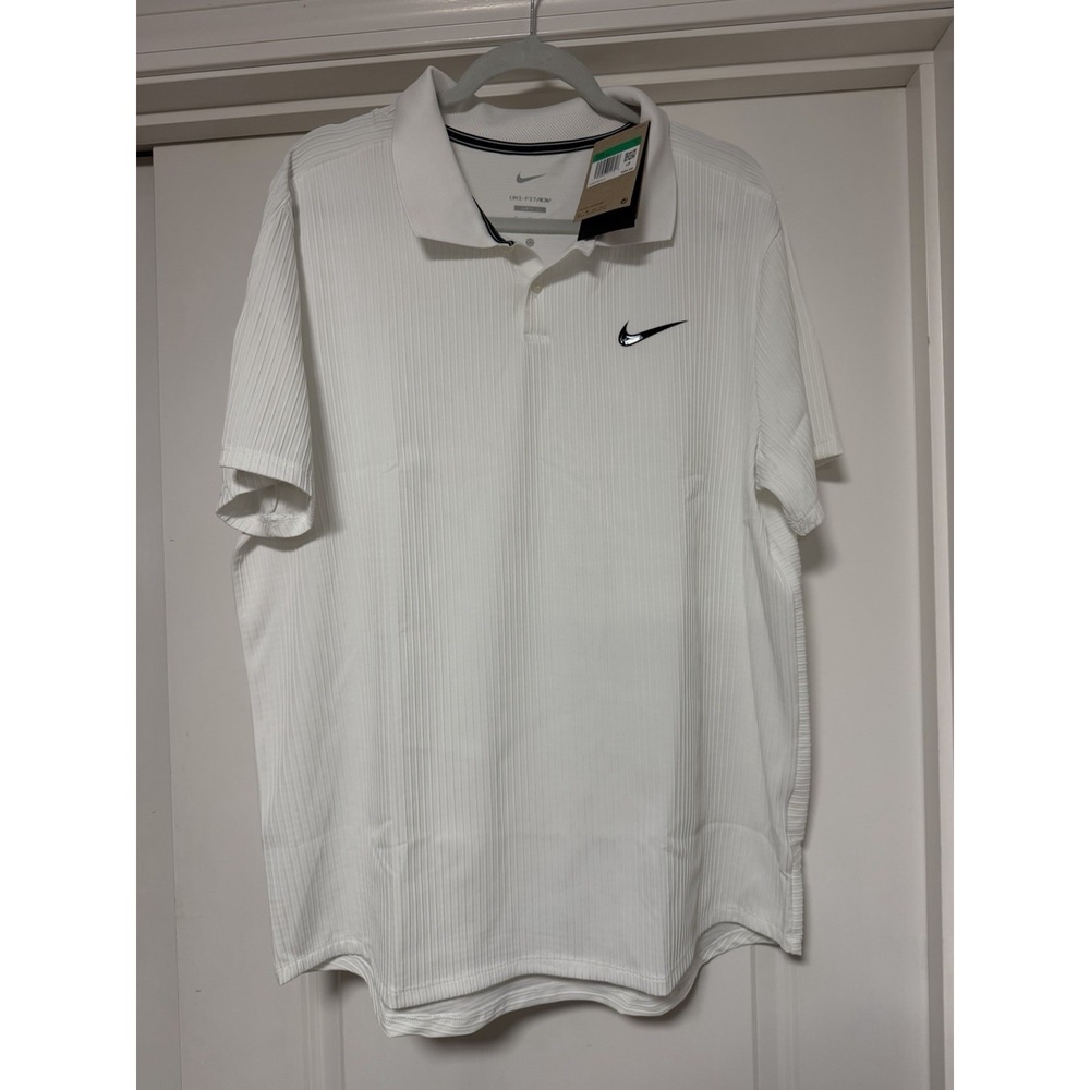 Nike, Men's Dri-Fit Performance Polo (golf Or Tennis), White W/Rib Knit, Size XL